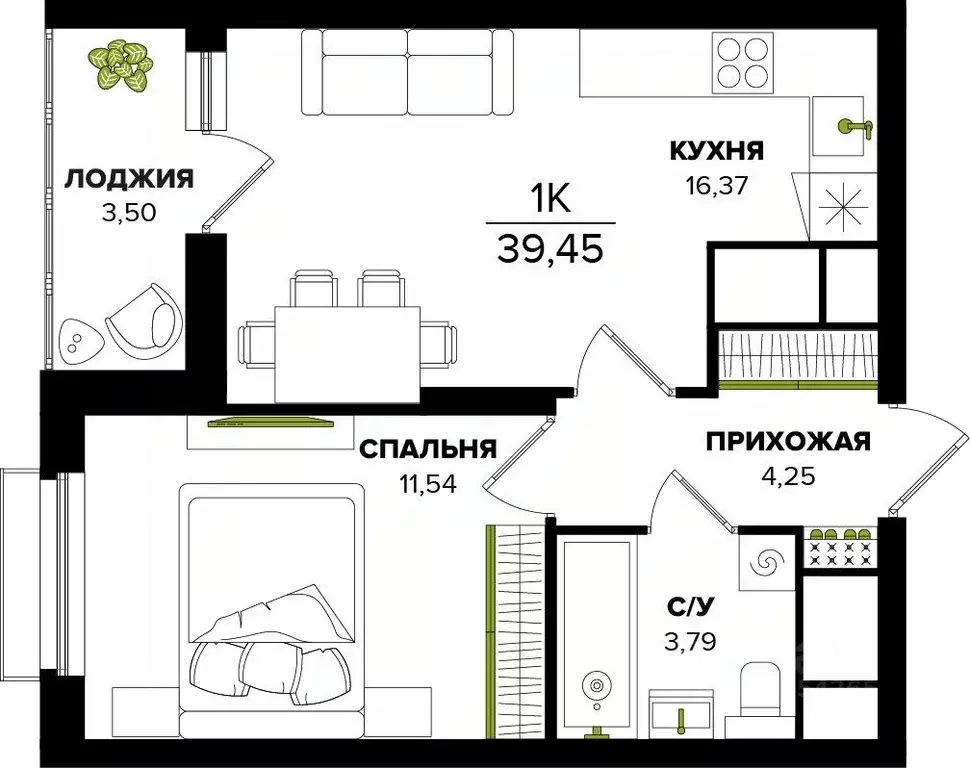 1-к кв. Тульская область, Тула  (39.45 м) - Фото 0