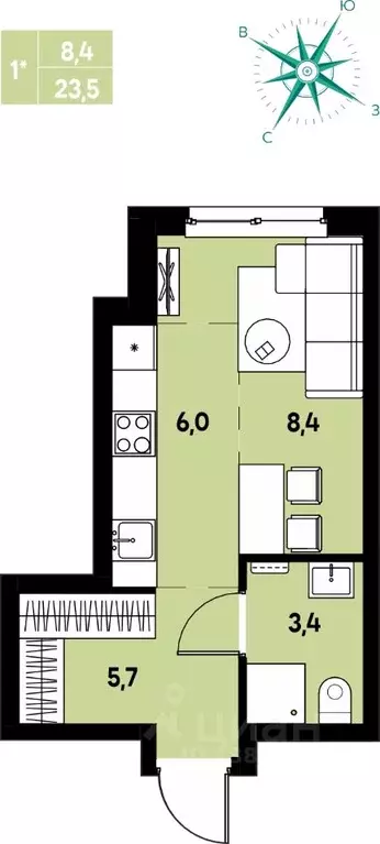 Студия Пермский край, д. Кондратово Мы жилой комплекс (23.5 м) - Фото 1