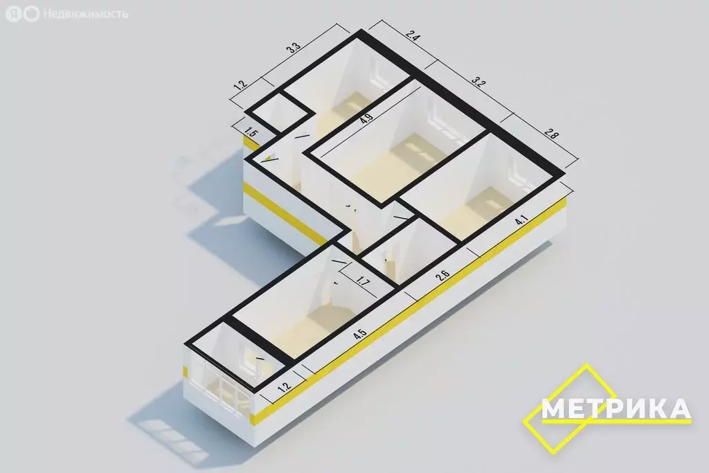3-комнатная квартира: село Кневичи, Авиационная улица, 8 (66 м) - Фото 1