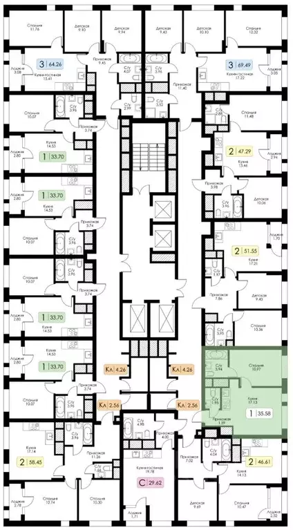 1-к кв. Тульская область, Тула Один жилой комплекс (35.58 м) - Фото 2