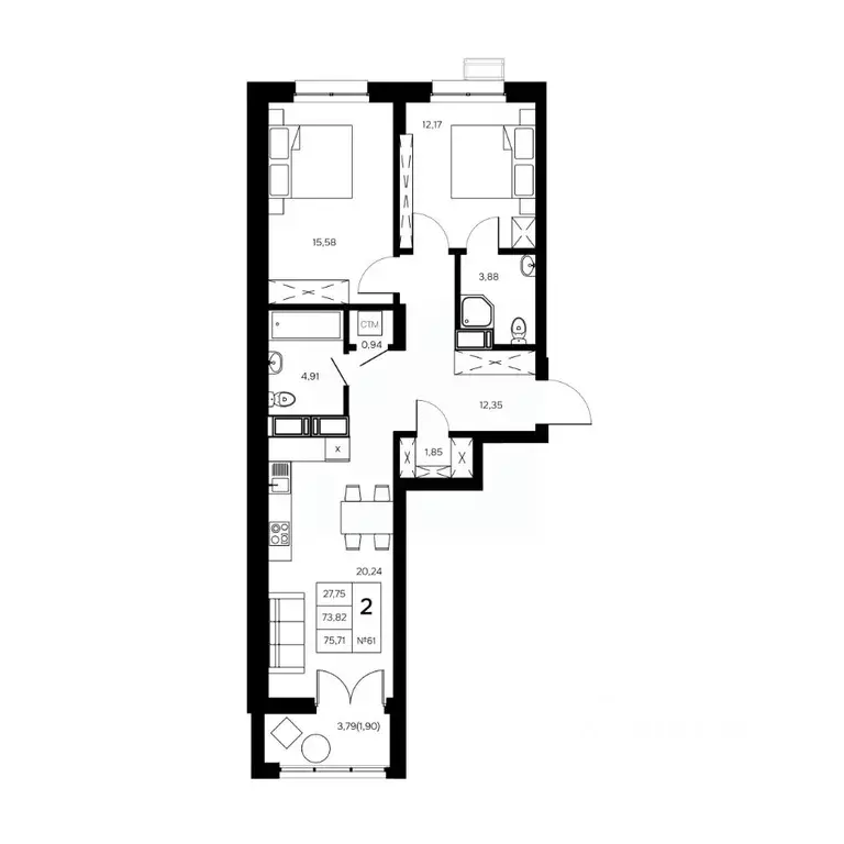 2-к кв. Калужская область, Обнинск Заовражье жилрайон, Новый город ... - Фото 1