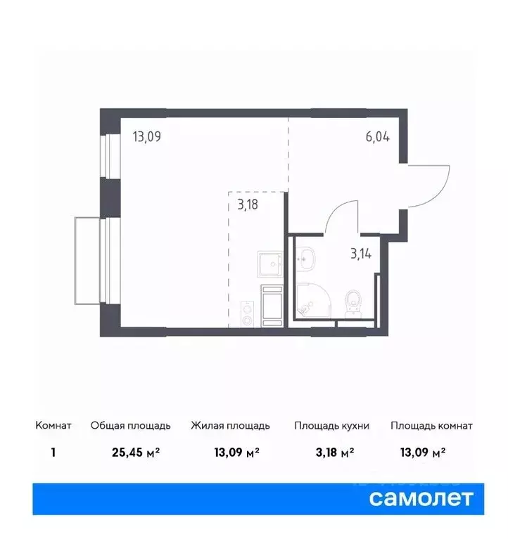 студия москва новое внуково жилой комплекс, к21 (25.45 м) - Фото 0