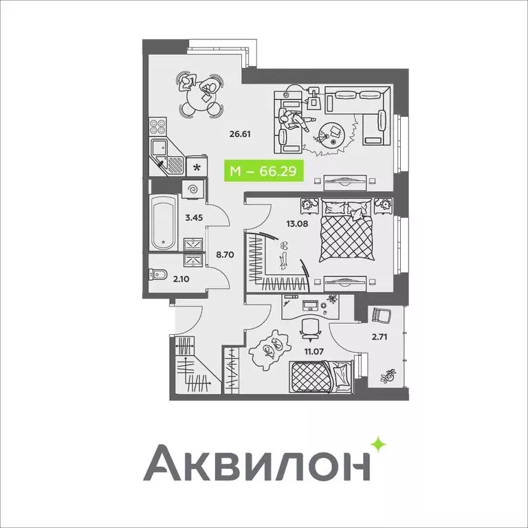 2-комнатная квартира: Архангельск, улица Валявкина (66.29 м) - Фото 0