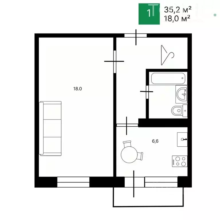1-к кв. Пензенская область, Пенза ул. Аустрина, 148 (35.2 м) - Фото 1