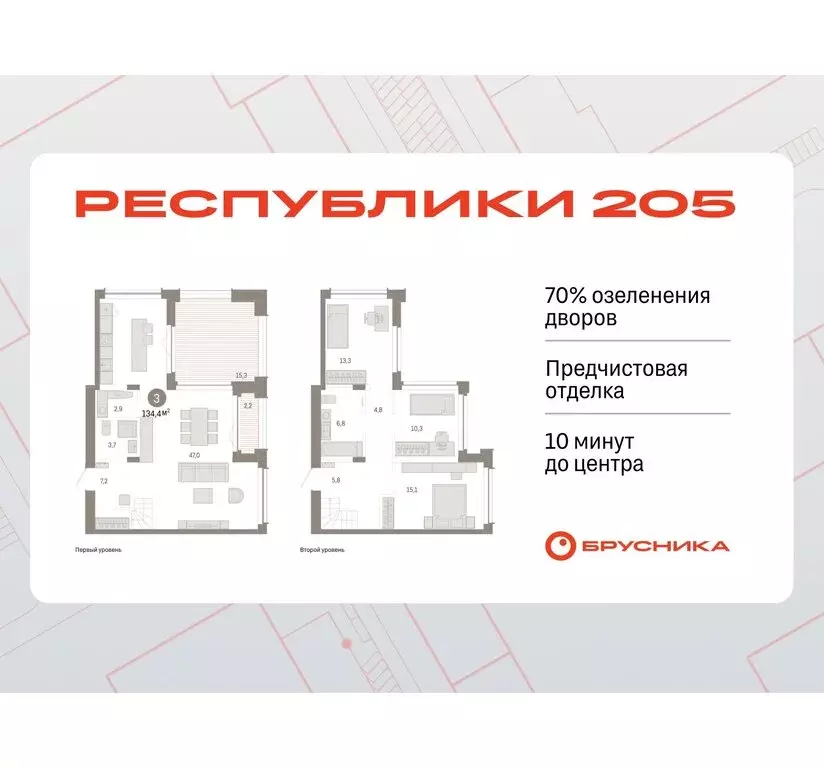 3-комнатная квартира: Тюмень, жилой комплекс Республики 205 (134.42 м) - Фото 0