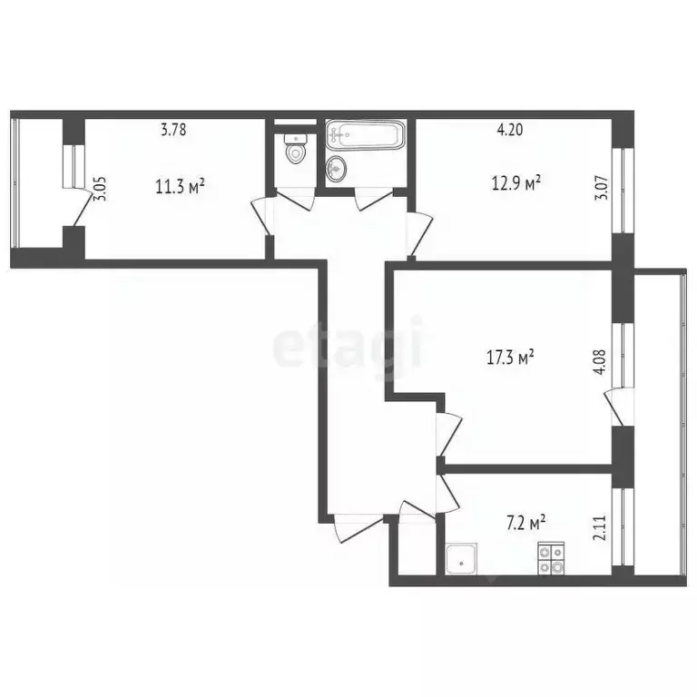 3-к кв. Томская область, Томск ул. Федора Лыткина, 22 (65.1 м) - Фото 1