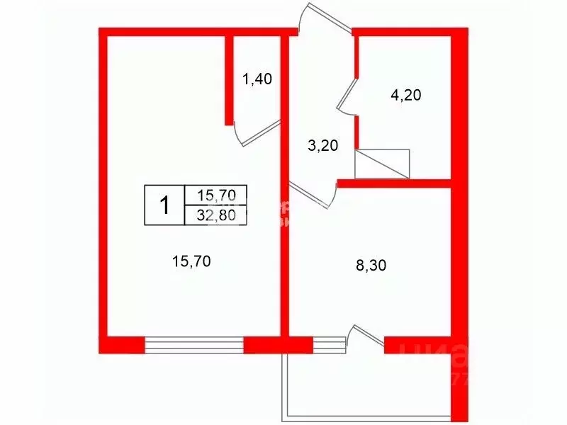 1-к кв. Санкт-Петербург ул. Корнея Чуковского, 7к4 (32.8 м) - Фото 1