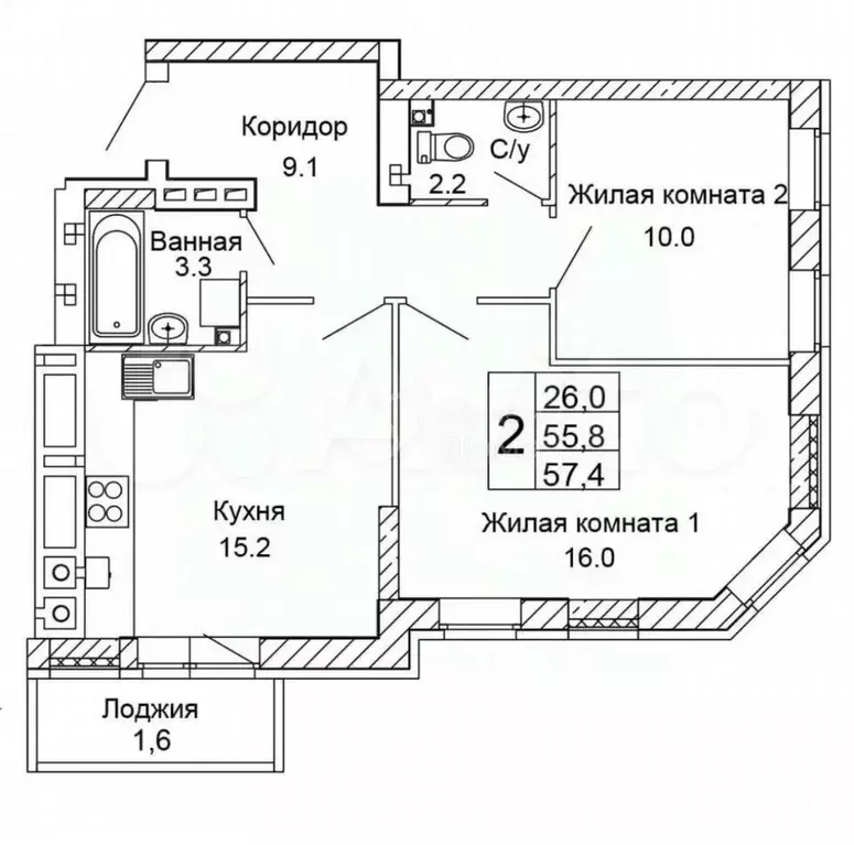 2-к кв. Волгоградская область, Волгоград ул. 70-летия Победы, 21А ... - Фото 1