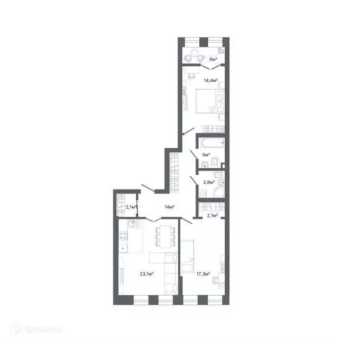 Продаётся 2-к квартира, 84.8 м - Фото 1