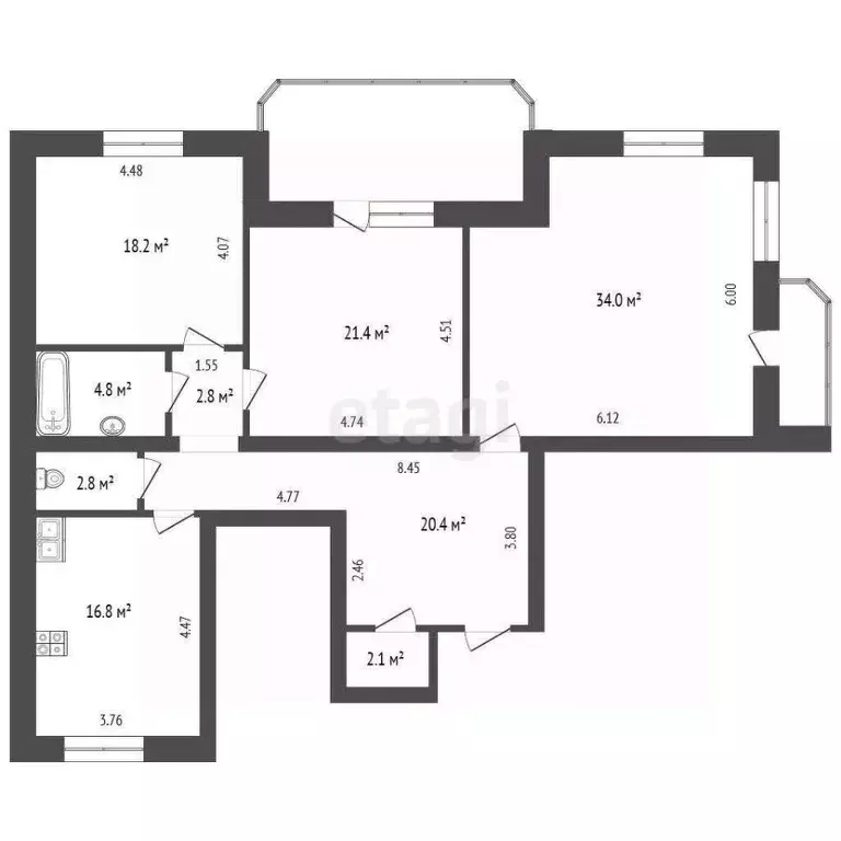 3-к кв. Тюменская область, Тюмень ул. Мельникайте, 125к1 (128.3 м) - Фото 2