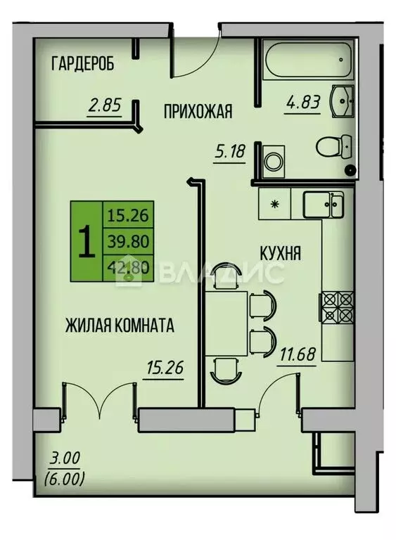 1-комнатная квартира: Калуга, Хорошая улица, 11 (43.8 м) - Фото 2