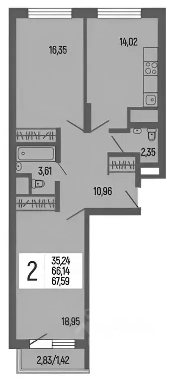 2-к кв. Москва Совхозная ул., 10Б (67.0 м) - Фото 2