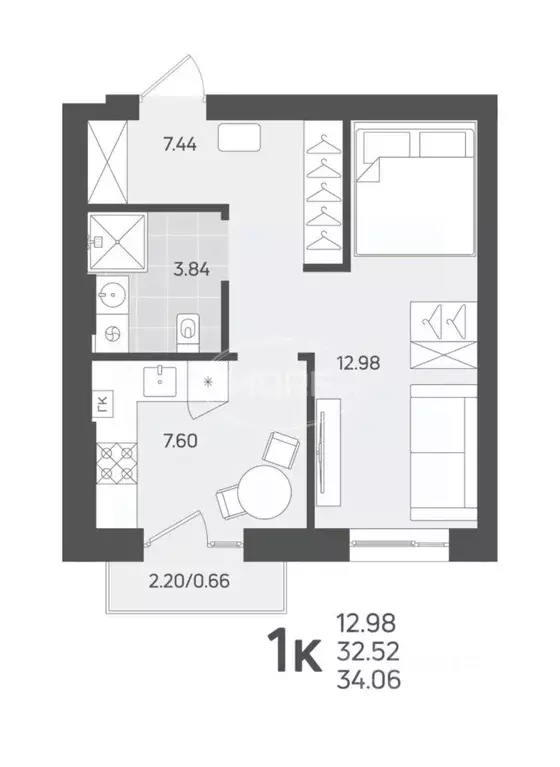 1-к кв. Калининградская область, Гурьевский муниципальный округ, пос. ... - Фото 2