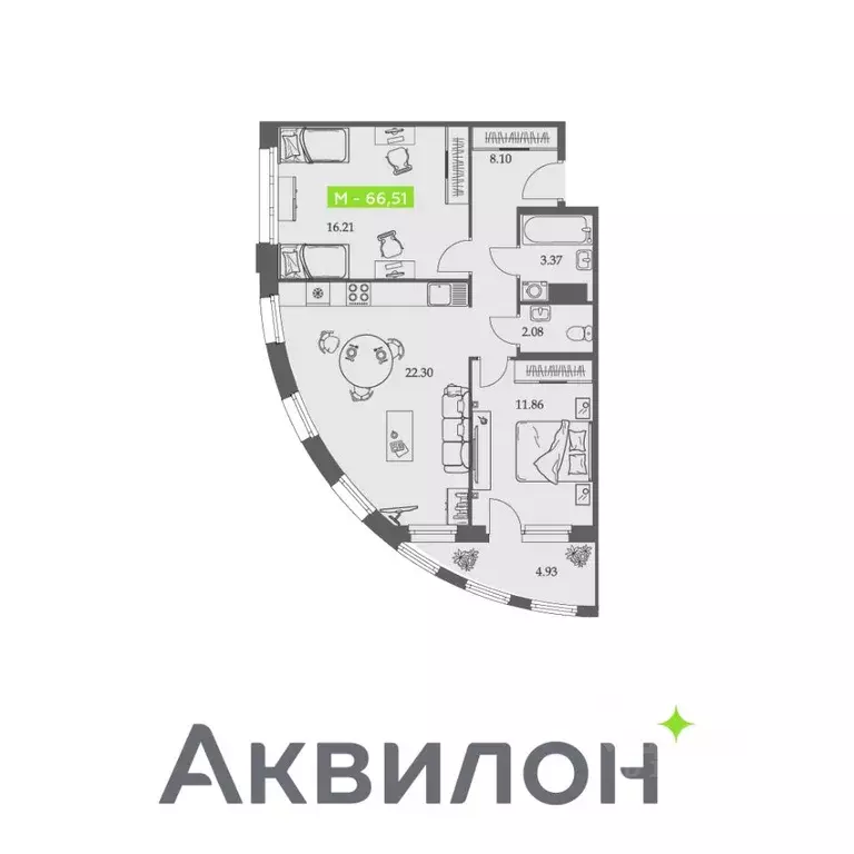 2-к кв. Архангельская область, Архангельск Троицкий просп., 110 (66.51 ... - Фото 0