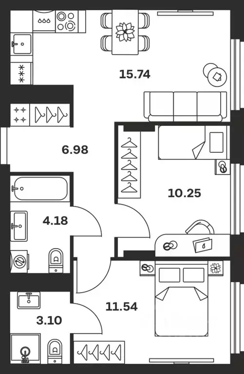 2-к кв. Тульская область, Тула Баташи Парк жилой комплекс (51.79 м) - Фото 1