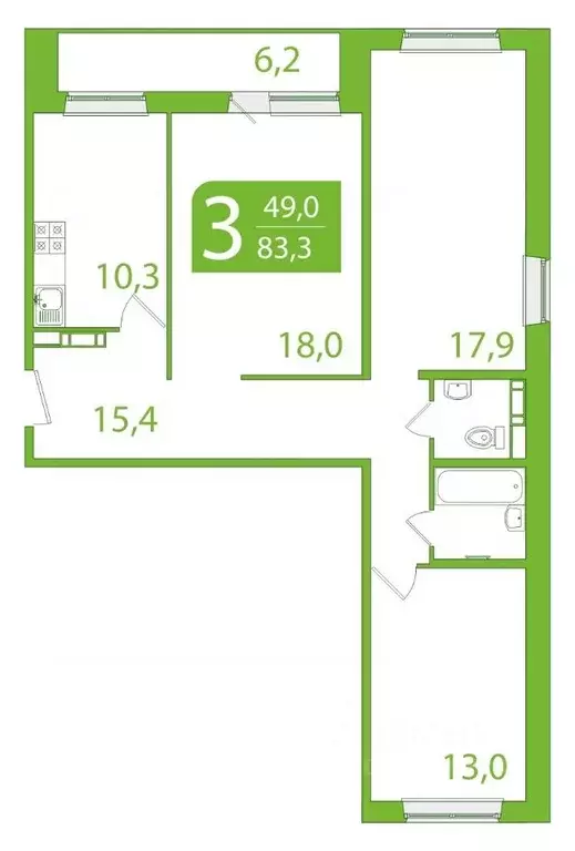 3-к кв. Томская область, Томск ул. Пришвина, 46 (80.15 м) - Фото 0