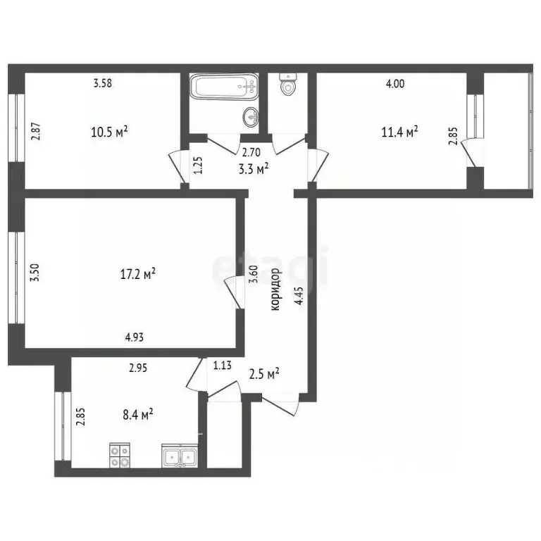 3-к кв. Тамбовская область, Тамбов ул. Рылеева, 79 (62.4 м) - Фото 1