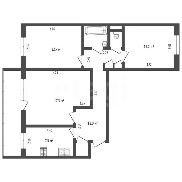 3-комнатная квартира: Петрозаводск, улица Древлянка, 12к2 (65.5 м) - Фото 1
