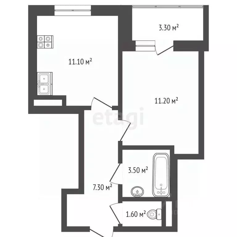 1-к кв. тюменская область, тюмень интернациональная ул, 197б (34.8 м) - Фото 1