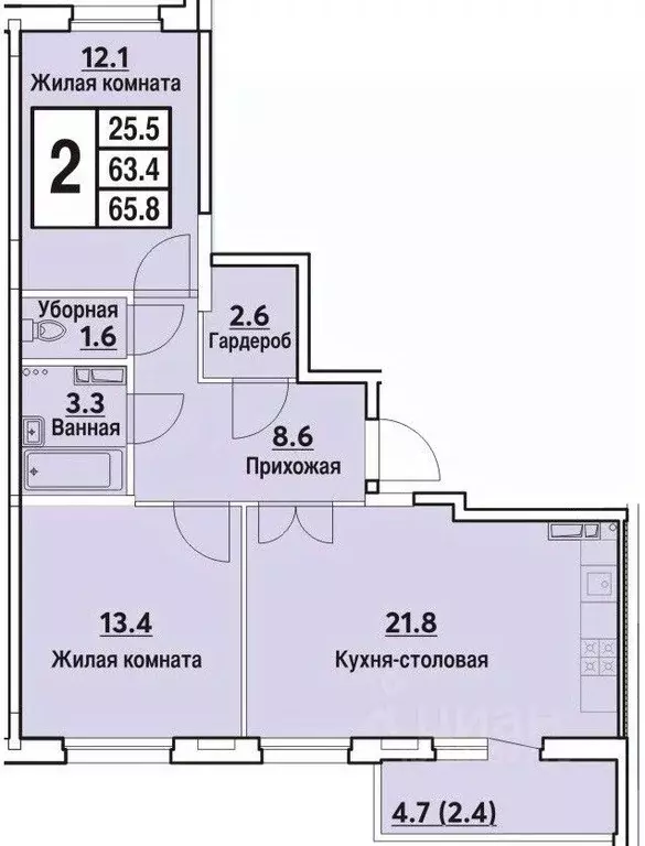 2-к кв. Чувашия, Чебоксары ул. Радужная, поз27 (67.0 м) - Фото 0