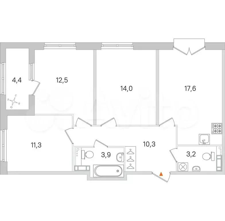 3-к. квартира, 75 м, 3/4 эт. - Фото 0