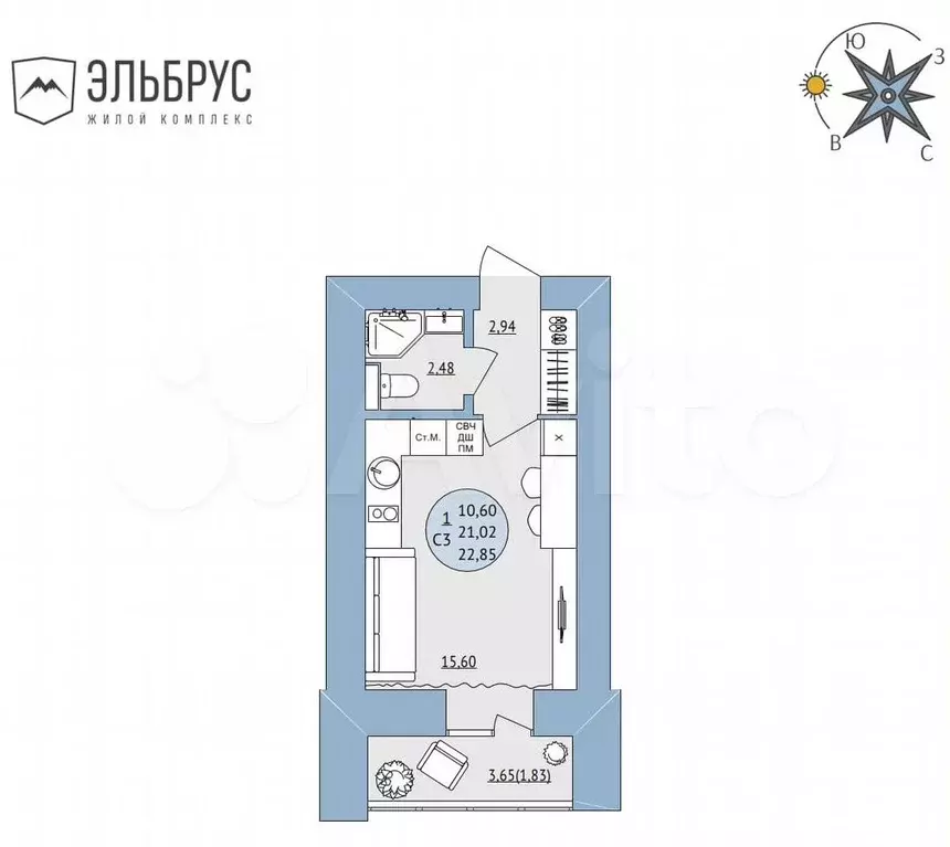 Квартира-студия, 22,9 м, 4/20 эт. - Фото 0