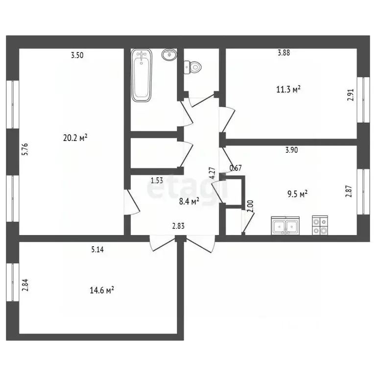 3-к кв. Татарстан, Тукаевский район, с. Калмаш ул. Зуфара Галиева, 1 ... - Фото 1