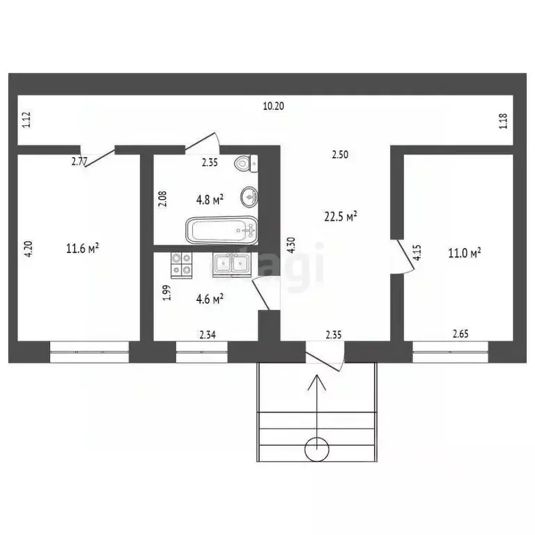 2-к кв. Крым, Феодосия муниципальный округ, Щебетовка пгт ул. ... - Фото 2