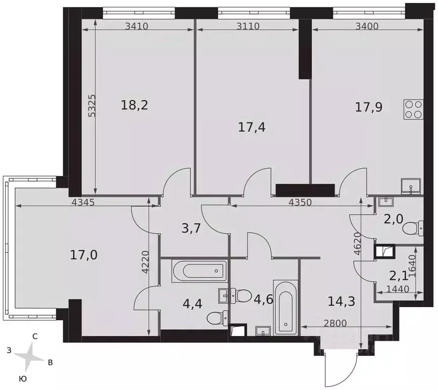 3-к кв. Москва ул. Академика Волгина, 2К1 (101.6 м) - Фото 1