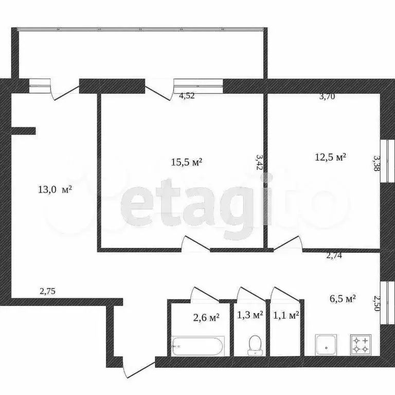 3-к. квартира, 60 м, 2/5 эт. - Фото 0
