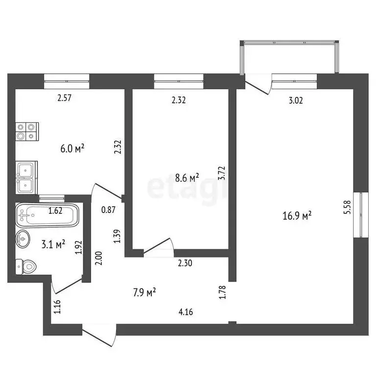 2-комнатная квартира: Отрадный, Пионерская улица, 19 (42.5 м) - Фото 0