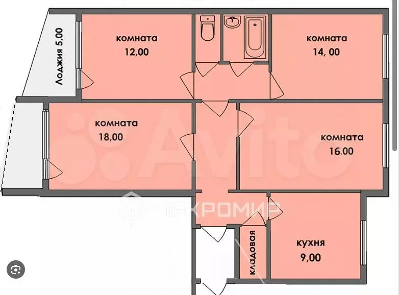 4-к. квартира, 75,1 м, 4/9 эт. - Фото 0