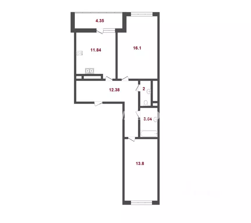 2-к кв. Тюменская область, Тюмень ул. 50 лет Октября, 4 (63.8 м) - Фото 2