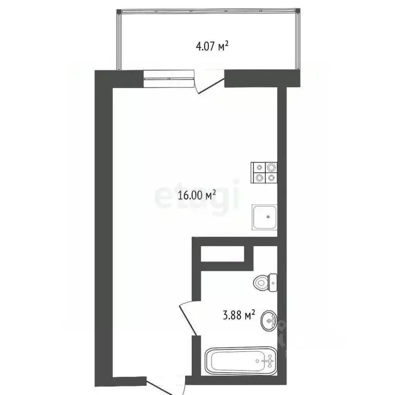 Студия Тюменская область, Тюмень Велижанская ул., 66 (20.0 м) - Фото 1