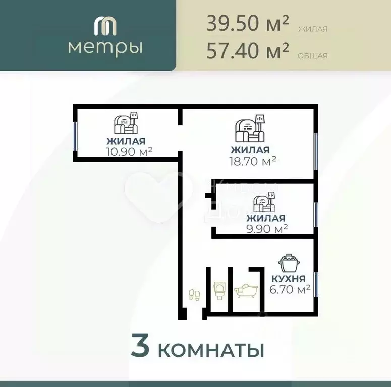 3-к кв. Волгоградская область, Волгоград ул. Тулака, 14 (57.4 м) - Фото 1