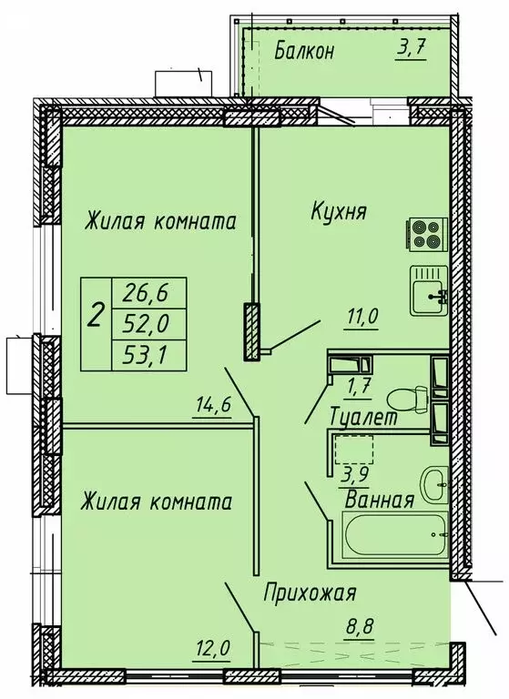 2-комнатная квартира: Орёл, улица Матросова, 3Б (53.1 м) - Фото 0