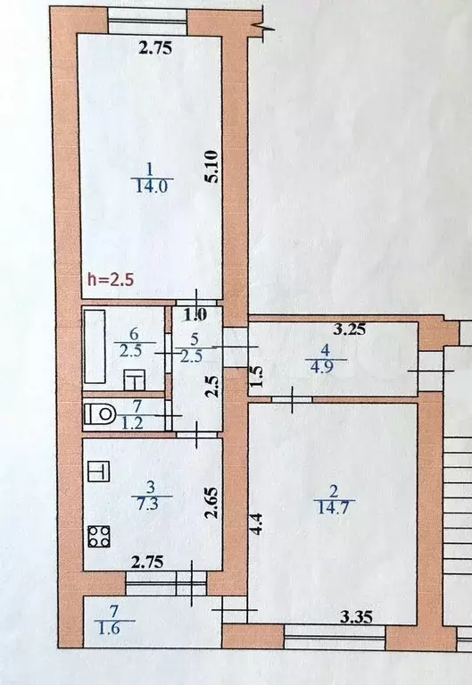 2-к. квартира, 47 м, 3/5 эт. - Фото 0