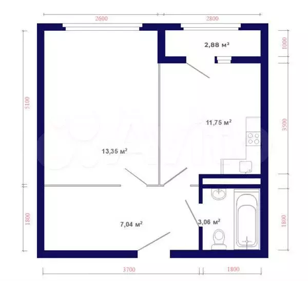 1-к. квартира, 38,1 м, 7/9 эт. - Фото 1