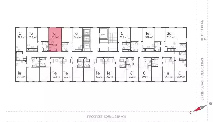 Квартира-студия, 21,1 м, 18/25 эт. - Фото 1