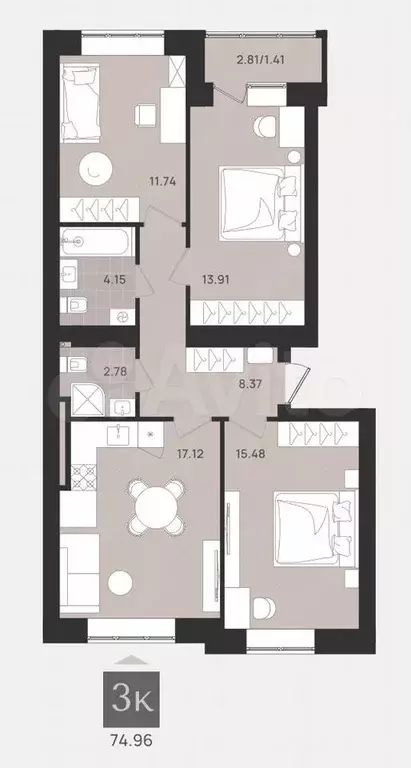 3-к. квартира, 75 м, 1/9 эт. - Фото 1