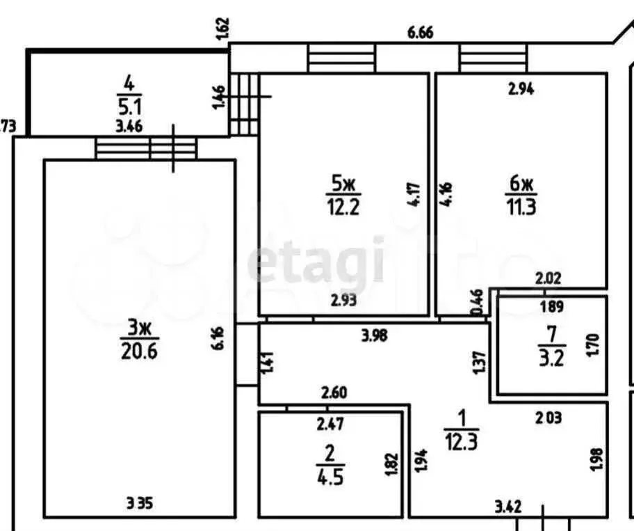 3-к. апартаменты, 64,1 м, 1/6 эт. - Фото 0