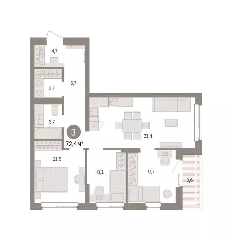 3-комнатная квартира: Челябинская область, Сосновский муниципальный ... - Фото 2