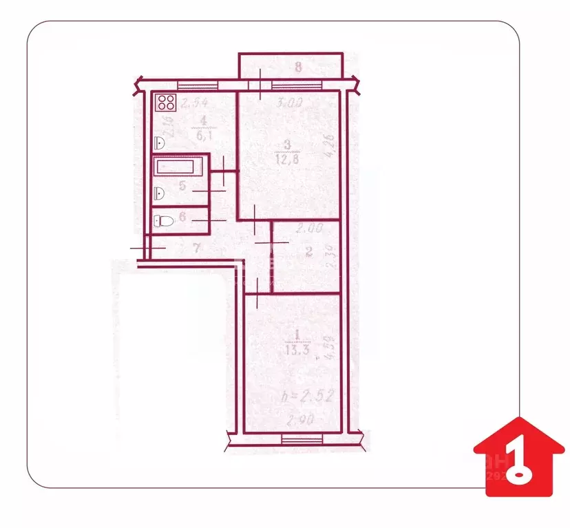2-к кв. Омская область, Омск ул. Орджоникидзе, 162Б (47.1 м) - Фото 2