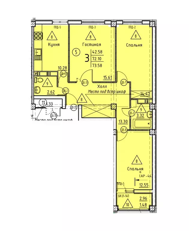 3-комнатная квартира: Пенза, улица Генерала Глазунова, 11 (73.58 м) - Фото 1