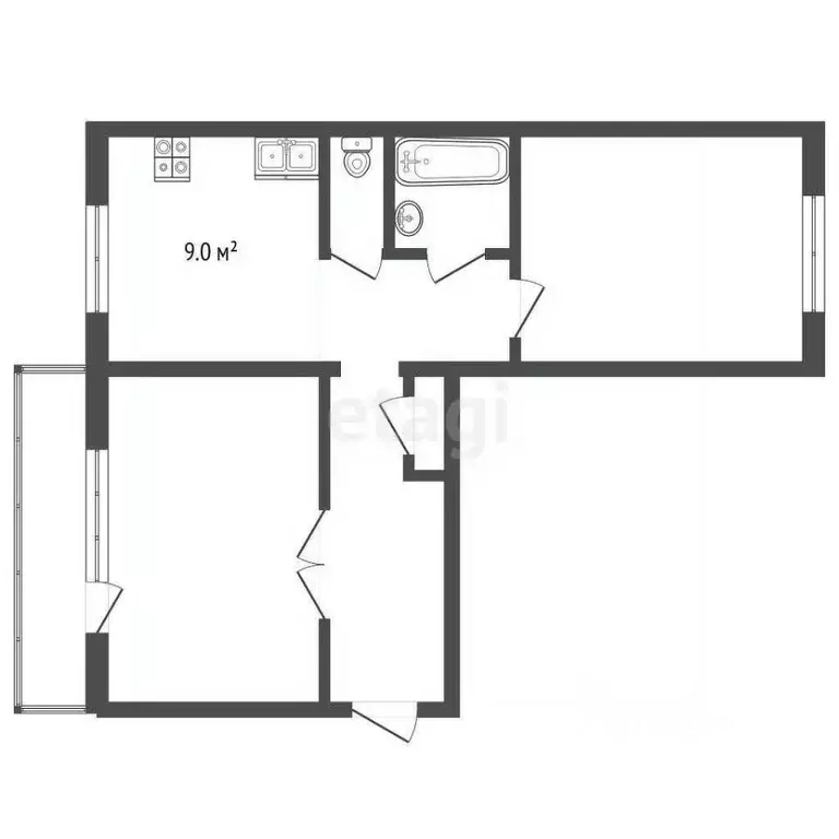 2-к кв. Кемеровская область, Прокопьевск ул. Есенина, 46 (51.5 м) - Фото 1