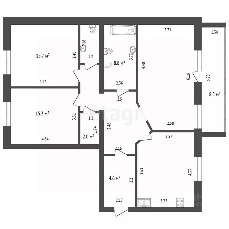 3-к кв. Тюменская область, Тюмень ул. Дмитрия Менделеева, 5 (101.7 м) - Фото 2