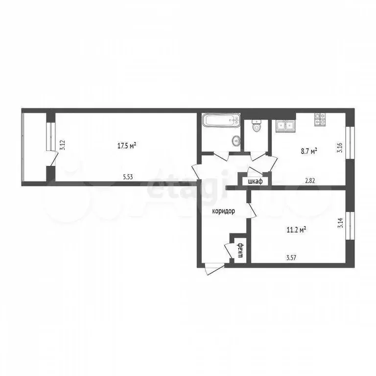 2-к. квартира, 51 м, 3/5 эт. - Фото 0