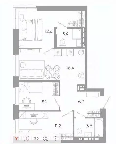 3-к кв. Свердловская область, Екатеринбург ул. Академика Ландау, 5/1 ... - Фото 2