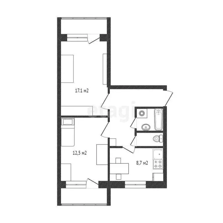 2-комнатная квартира: Белгород, Молодёжная улица, 16 (50.9 м) - Фото 1