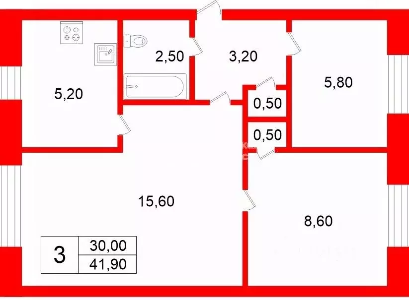 3-к кв. Санкт-Петербург просп. Стачек, 204 (41.9 м) - Фото 2